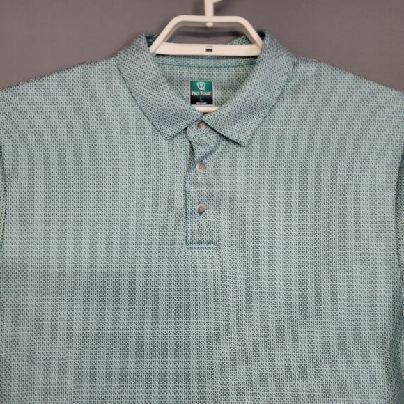 Pro Tour Coolplay Polo Golf Shirt Mens L Green White Geometric Short SLeeves - Picture 2 of 14